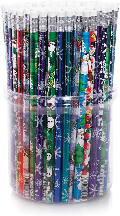 Anderson's Winter Fun Pencil Tub, 144‑Piece Assorted #2 Pencils, Cheerful Winter & Christmas Designs, Classroom Rewards for Kindness, Good Behavior, Academic Achievement, Holiday Parties, Festivals