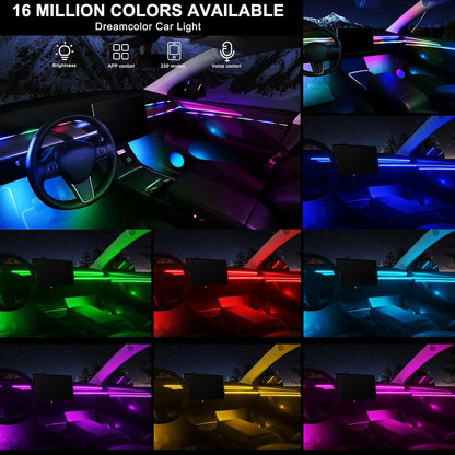 Dream+Color Acrylic Interior Car LED Strip Light with APP, RGB 22 in 1 with 175 inches 600 LEDs Fiber Optic Ambient Lighting Kits, Dynamic Chasing Music Sync Neon LED Strip for Car Accessories