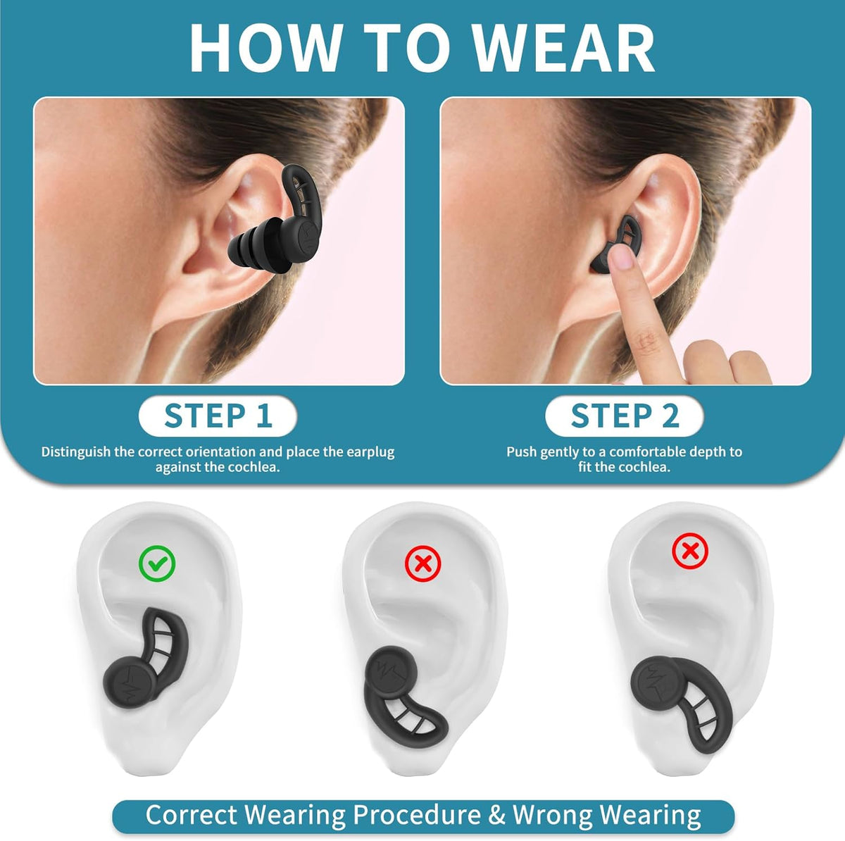 Swimming Ear Plugs for Adults, 4 Pairs Reusable Silicone Waterproof Colorful Swim Earplugs for Swimming Showering Snorkeling Surfing and Water Sports, Water Ear Plugs for Men and Women