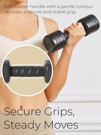 Adjustable Dumbbell Set｜2LB 3LB 4LB 5LB Light Hand Weights for Women｜One-Twist Weight Adjustment｜Non-Slip Curved Grip Handle｜Free Weights for Home Gym, Rehab, Pilates, Yoga, Strength Training