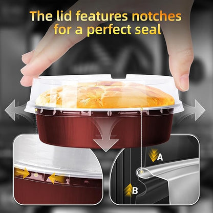 Beasea Disposable Mini Pie Tins with Lids, 120 Pack 4” 7.3oz 215ml Small Round Aluminum Baking Tart Foil Container for Individual Dessert Cupcake Cheesecake Ramekin Quiche Oven Dishes - Wine Red
