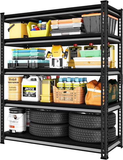 48" W Garage Shelving Heavy Duty, 2800LBS Loads Adjustable Garage Storage Shelves, 5-Tier Metal Shelving Units and Storage Racks, Industrial Utility Shelf,48" Wx18 Dx78 H, Black