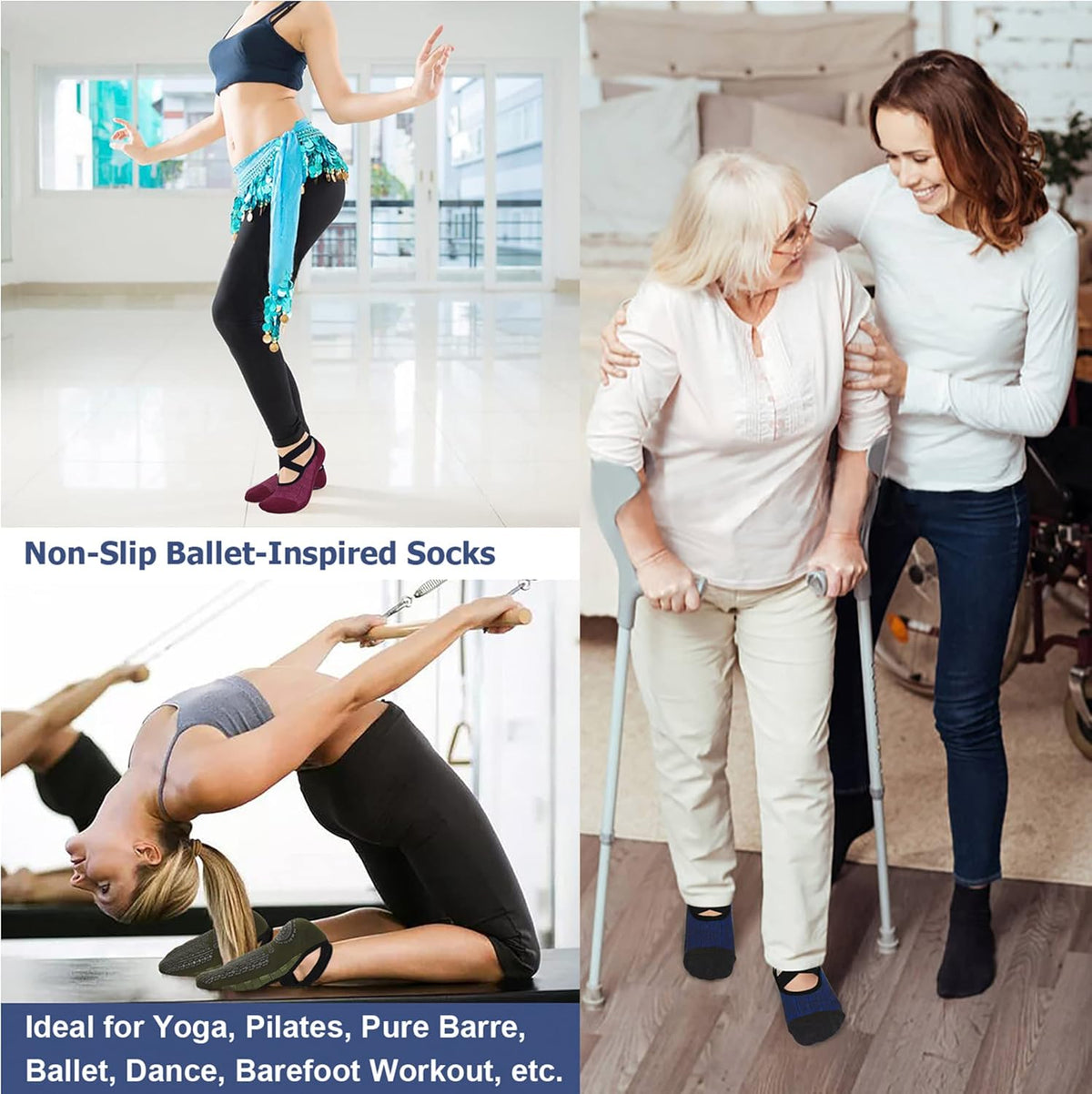 Ozaiic Yoga Socks for Women Non-Slip Grips & Straps, Ideal for Pilates, Pure Barre, Ballet, Dance, Barefoot Workout