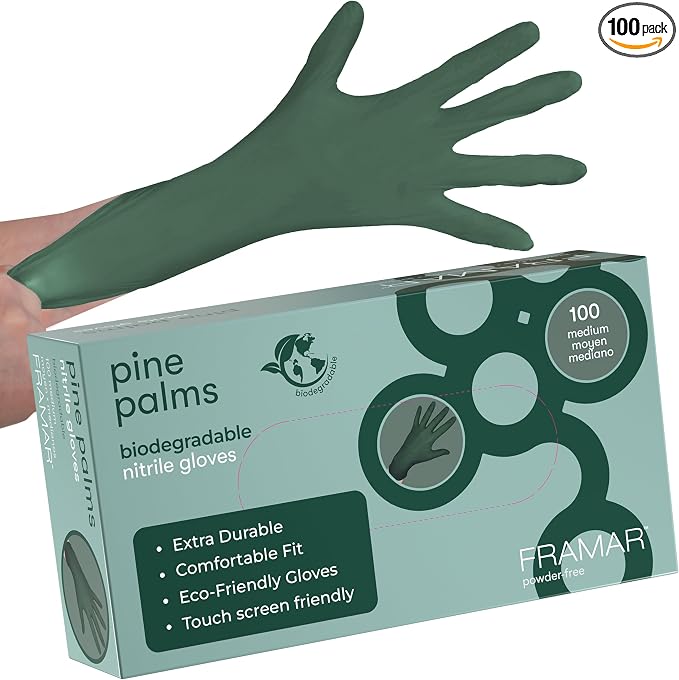 FRAMAR Green Gloves Disposable Latex Free – Heavy Duty Nitrile Gloves Medium, Disposable For Hair Dye, Cooking Glove Medium Nitrile Tattoo Glove, Guantes Desechables, Biodegradable - 100