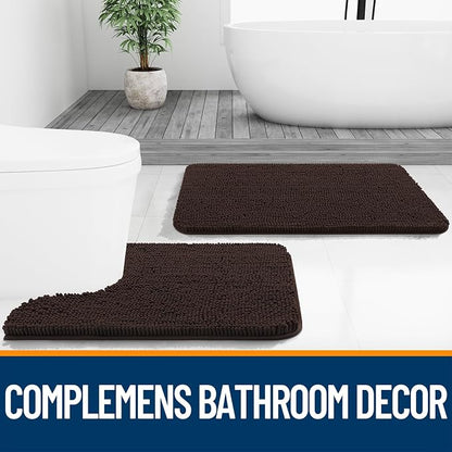 OLANLY Large Bathroom Rugs 47x32, Extra Soft Absorbent Chenille Bath Rugs, Rubber Backing Quick Dry, Machine Washable Bath Mats for Bathroom Floor, Tub and Shower, Home Decor Accessories, Brown