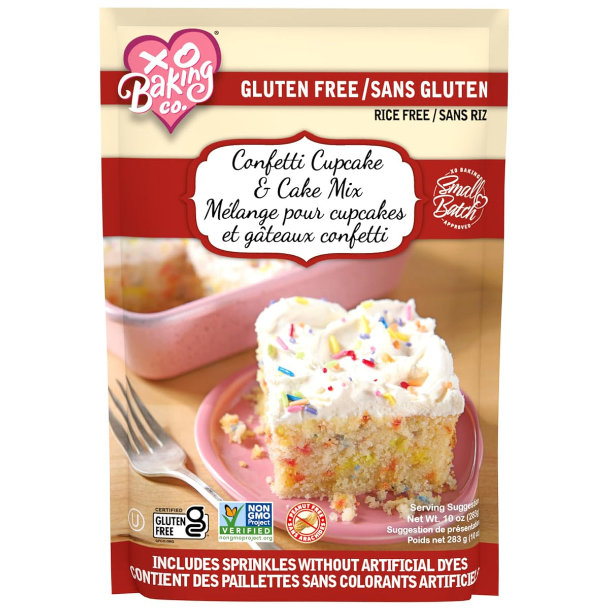XO Baking Co. Gluten Free Small Batch Confetti Cupcake & Cake Mix - Includes Sprinkles Without Artificial Dyes; Non-GMO; Rice Free; Peanut Free; No Preservatives, Artificial Flavors or Colors, 10oz