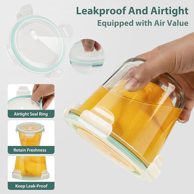 3 Cup Glass Meal Prep Containers With Turquoise Lids, Airtight 23oz glass Storage Container Set, Heat-Resistant BPA-Free for feeding the Southern Starter, Microwave, Dishwasher, Freezer Safe (4 Packs)