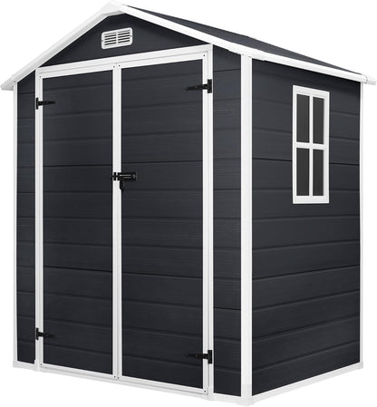 6*4.4 FT Resin Outdoor Storage Shed Plastic Shed with Floor, Reinforced Floor for Patio Furniture, Gardening Tools, Lawn Mower, Plastic Garden Shed with Lockable Door for Backyard (Charcoal)