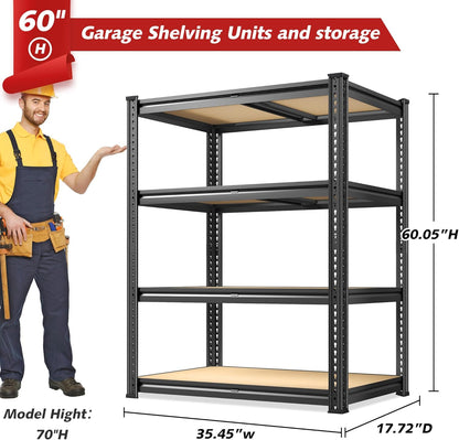 REIBII 60.05" H Storage Shelves 1840LBS Garage Shelving Heavy Duty Shelving 4 Tier Garage Shelves Adjustable Metal Shelf for Kitchen Basement Pantry Warehouse 35.45" W x 17.72" D x 60.05" H