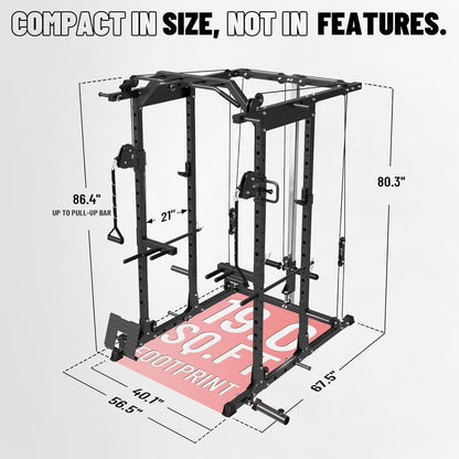 Mikolo Power Cage, Power Rack with Cable Crossover System, 1500LBS Squat Rack with LAT Pull Down System, Workout Cage with Pulley System for Fitness Home Gym