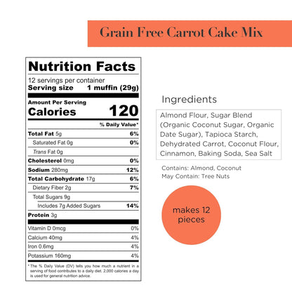 Stellar Eats Grain-Free Carrot Cake & Muffin Baking Mix | Gluten-Free, Dairy-Free, Plant-Based, Paleo-Friendly | Sweetened with Date Sugar | Almond Flour-Based | Makes 1 Loaf or 12 Muffins | 1 Pack
