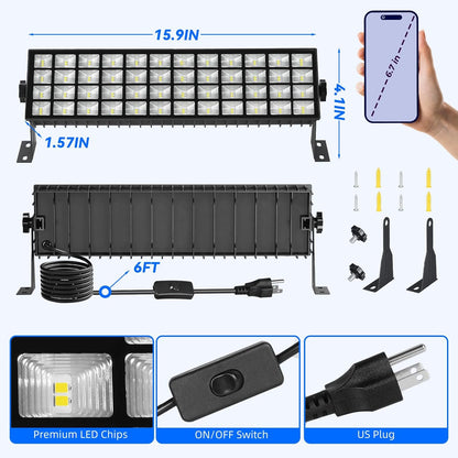 2 Pack LED Shop Lights, 100W 11000LM Plug in Garage Light with 6FT Power Cord, IP66 Waterproof Work Bench Shop Lights for Garage, Workshop, Warehouse, Outdoor, Yard, Garden