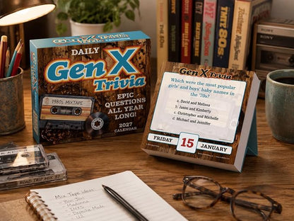 Daily Gen X Trivia 2027 Desk Calendar: Boxed Page-a-Day Nostalgia Quiz Calendar with Day-to-Day Pop Culture, Music, Movies & Throwback Challenges
