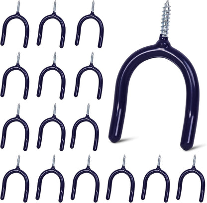 16 Pack Garage Storage System Steel U Hooks with Anti-Slip Coating Home Improvement and Organization Screw in Hooks Easy Wall Mounting Heavy Duty Bike and Ladder (Blue, 16 Pack)