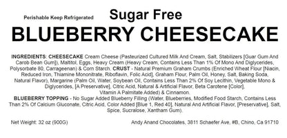 Andy Anand Sugar Free Blueberry Cheesecake 9" - Fresh California Cream Cheese, Amazingly Delicious, Diabetic Friendly, Traditional Recipe Handmade New York Style, Rich & Silky (2 lb)