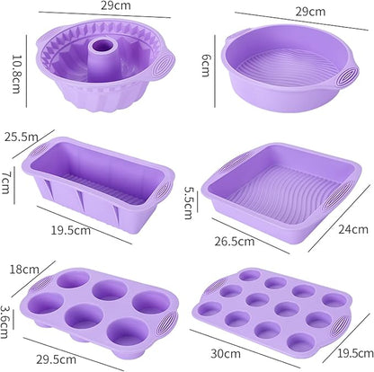 Silicone Baking Tray Silicone Mold Sets Muffin Cup Toast Baking Pan Diy Cake Mold Bakeware Cake Decoration Accessories 6Pcs Set Purple