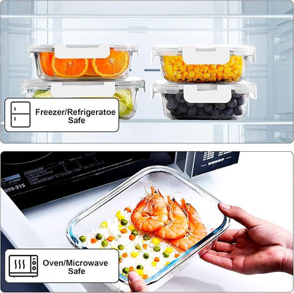 VERONES 10Pack Glass Meal Prep Containers, Airtight Glass Lunch Containers,Stackable Food Storage Containers Set with Lids,Exclusive of BPA, for Microwave,Oven, Freezer&Dishwasher Friendly,White