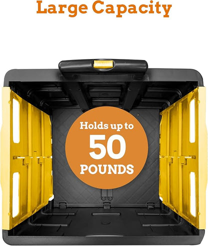Inspired Living Ultra-Slim Rolling Collapsible Storage Pack-N-Roll Utility-carts, with Telescopic Handle, for Home, Garden, Shopping, Office, School use, Medium, Yellow & Black