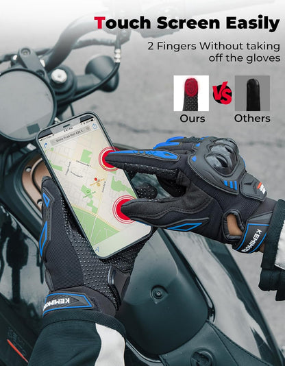 KEMIMOTO Motorcycle Gloves for Men/Women, Touchscreen Dirt Bike Gloves with Shell, Anti-Slip for Motorbike, Riding, Racing, Cycling, Dirt Bike, ATV, UTV, Motocross, BMX, Hiking