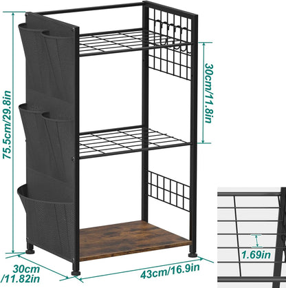 YBING Garden Tool Organizer, Yard Tool Stand with Side Storage Pockets, Yard Tower Rack for Garage Storage, Freestanding Tools Organizers and Storage for Shed, Brown
