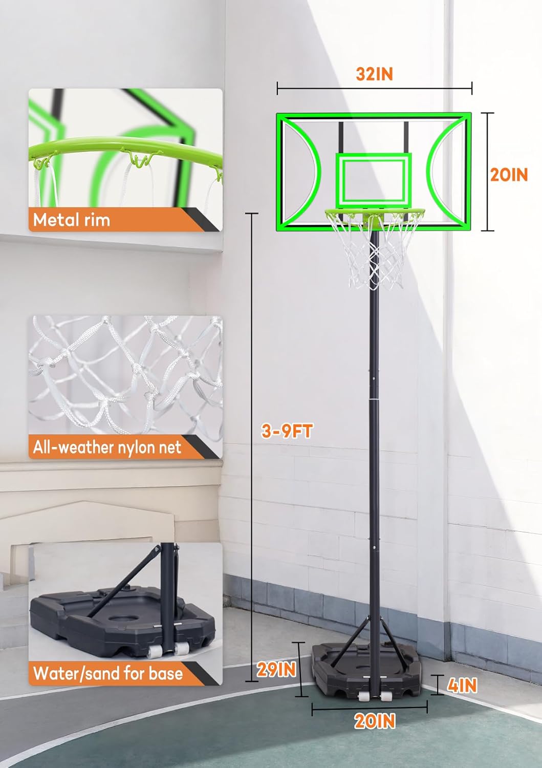 Aimking Basketball Hoop Outdoor 3.3-10FT 5s-Rapid-Adjustable, 40/44 inch Shatterproof Backboard & Enlarged Base, Portable Basketball Hoop & Goal for Kids/Adults/Families in Poolside/Backyard/Indoor