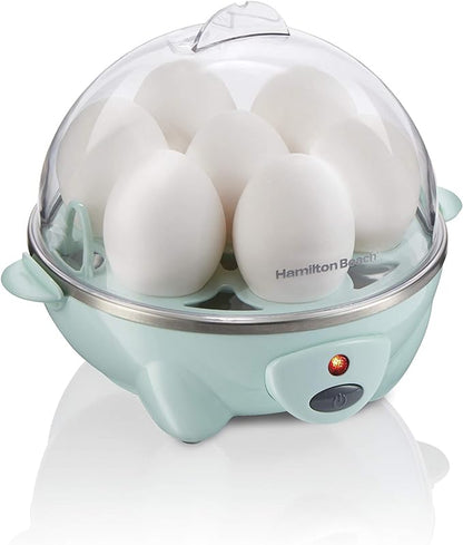 Hamilton Beach 3-in-1 Electric Egg Cooker for Hard Boiled Eggs, Poacher Eggs, Omelet Maker & Vegetable Steamer, Holds 7, Mint (25504)