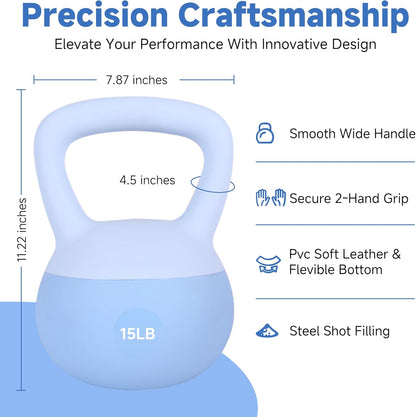 Leikefitness Soft Kettlebells,Steel Shot Filled Weights for Women and Men,Color Coded Anti Slip Soft Kettlebells,Home workout