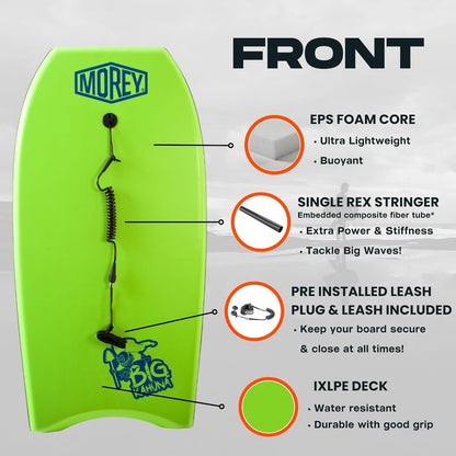 MOREY® Big Kahuna 44" The Original Bodyboard for Tall Riders. Body Board for Beach, Re-Engineered 2025 Model