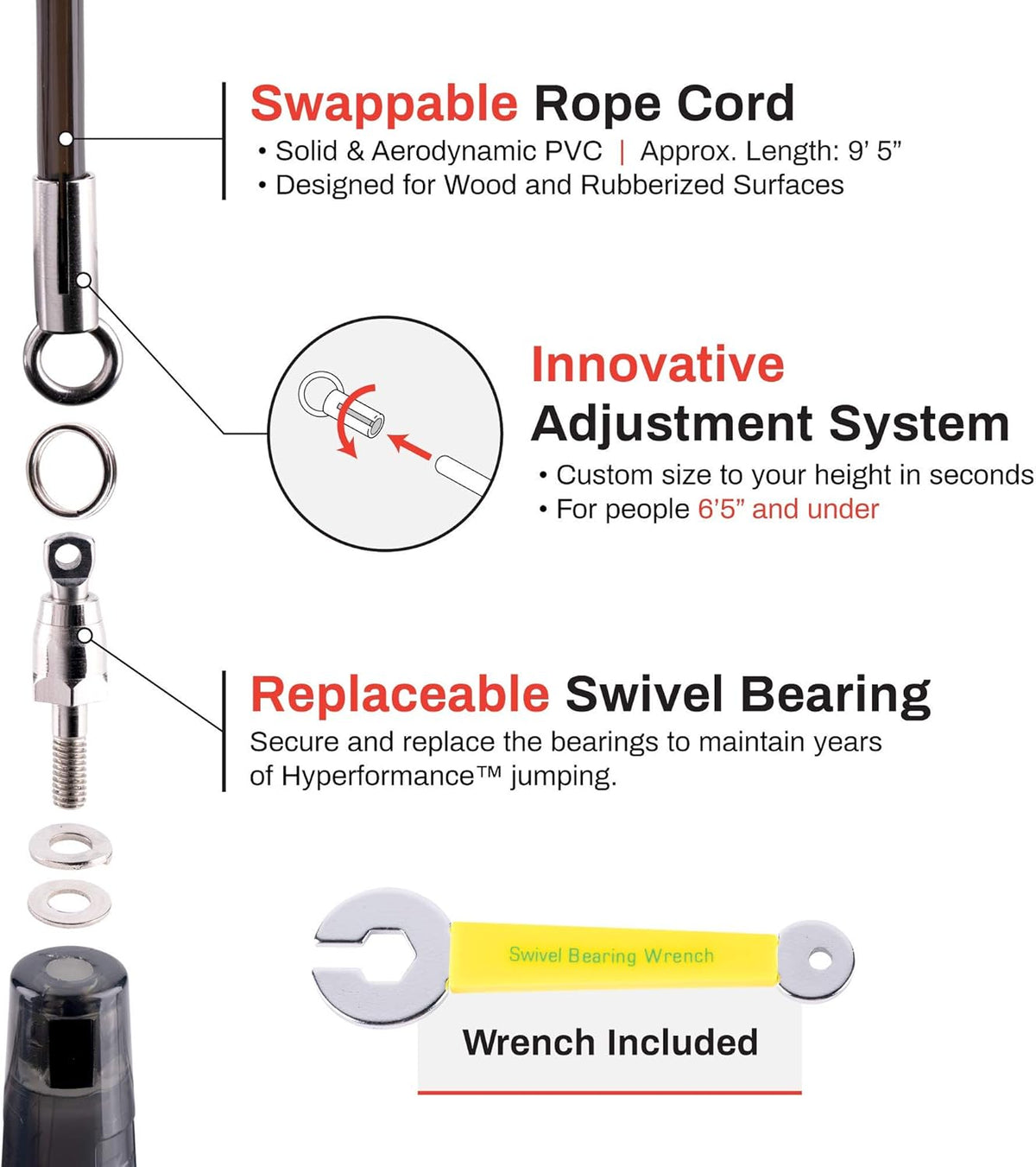 Buddy Lee Jump Ropes Rope Master Original Ball Bearing Jump Rope, 9” HD Plastic Handles. Perfect Jump Rope for Fitness, CrossFit Gym, Endurance Jumping, Cross Overs, Extreme Jumping