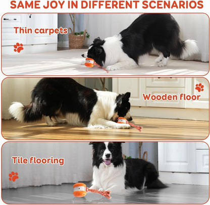 Interactive Dog Toys, Random Path Electric Automatic Moving and Rolling Dogs Toy with Rope for Small Medium Large Dogs, Motion-Activated Dog Stimulation Toy for Boredom Relief (Orange)