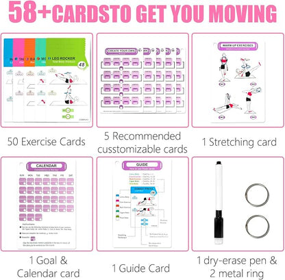 Pilates Ring Workouts for Women-58 Exercise Cards with Pilates Mat Workout Postures，ncludes 4-Week Challenge,2 Rings& Dry-Erase for Easy Organization-Home, Gym or Studio