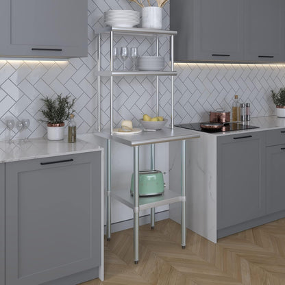 Amgood Stainless Steel Work Table Wide Double Tier Overshelf | NSF | Metal Kitchen Prep Table & Shelving Combo (24" x 24" Work Table + 12" Overshelf)