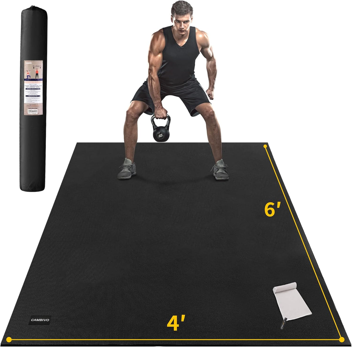 CAMBIVO Large Exercise Mat for Home Workout, 8'x6'/7'x5'/6'x4' (7 mm) Extra Thick Exercise Mat for Home Gym, Shoe-Friendly, Non-Slip Gym Mat for Jump Rope, Weights, Cardio, Fitness