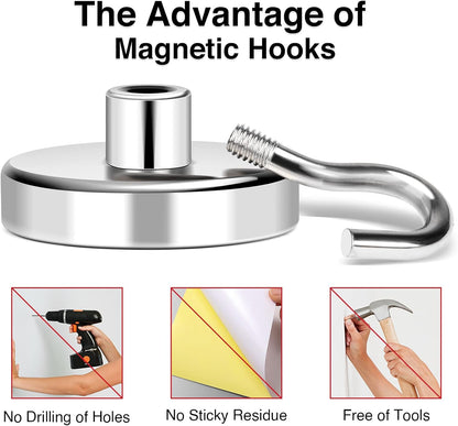 MIKEDE Magnetic Hooks Heavy Duty, 150LB+ Strong Neodymium Magnets for Refrigerator, Large Magnetic Hooks for Hanging, Magnets with Hooks Cruise Ship Essentials for Kitchen, Workplace - 8 Pack