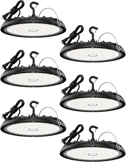 150W UFO LED High Bay Light 6-Pack 150LM/W 22,500LM High Bay Led Shop Lights 100-277V IP65 Waterproof Commercial Warehouse Lighting Fixture 5000K Daylight for Garage, Workshop, Factory, Gym