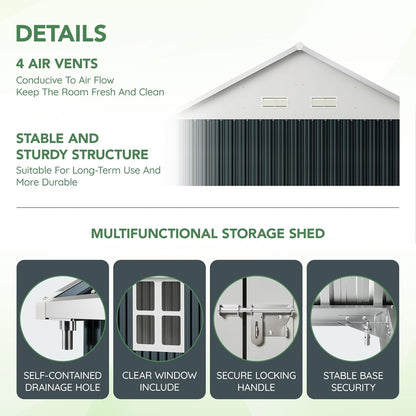 10X8FT Outdoor Steel Storage Shed with Lockable Doors, One Window,Ideal for Garden, Backyard, Patio Storage