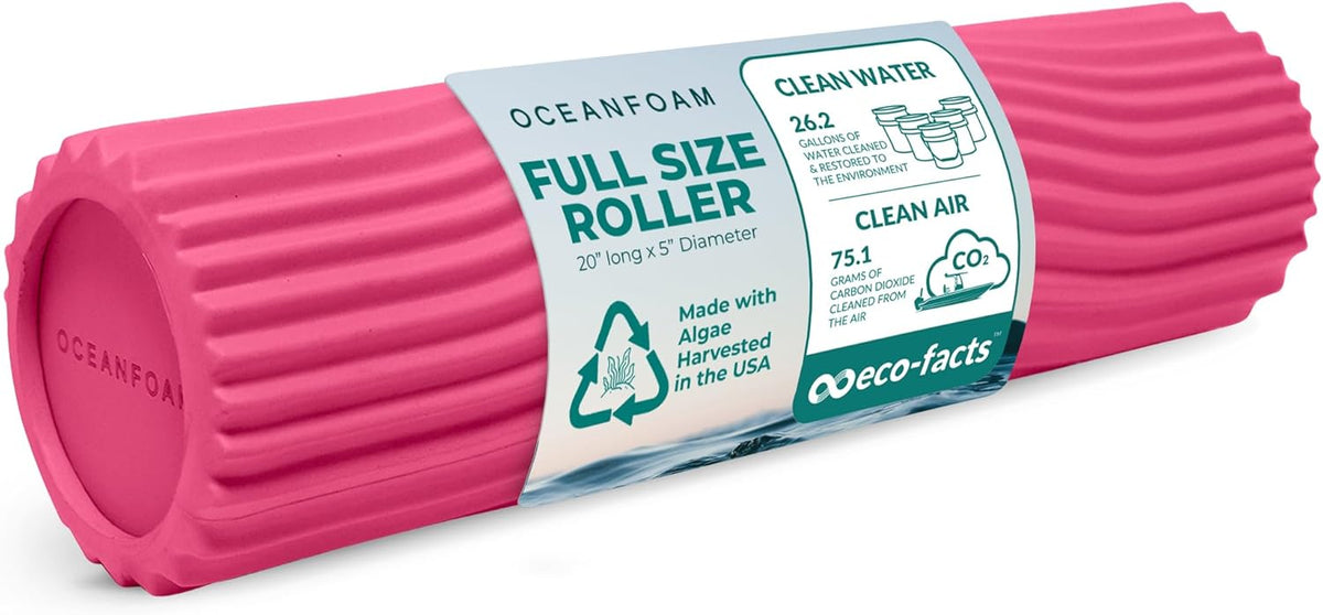 Oceanfoam Tidal Roller - Hot Pink - Muscle Massage Foam Roller for Back Pain & Stretching - Firm and Ergonomic Wide Wave Textured - Yoga, Athletics, & Wellness - Full Size, 20" x 5"