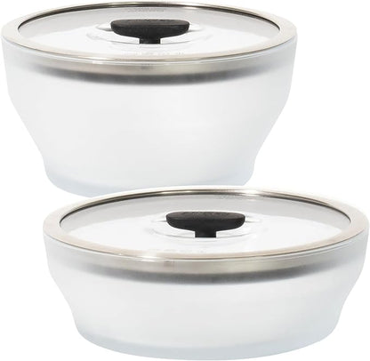Anyday 4-Pc Microwave Cookware & Glass Food Storage Set with Glass Lids | Large Plastic-Free Containers | Stackable Steamer with Vented Lid for Microwave-Safe Reheating & Steaming Vegetables, Rice