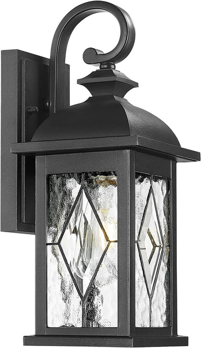 FEMILA Outdoor Wall Light Fixture,1-Light Exterior Waterproof Wall Sconce, Front Porch Lights, Matte Black Finish with Water Ripple Glass,E26 Socket, 4FD54B BK-SD