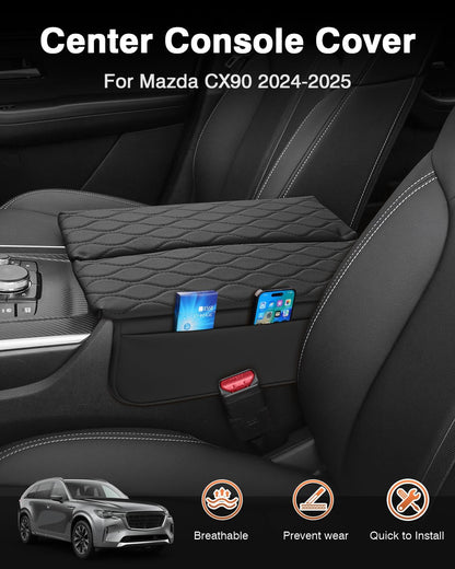 Shademax Custom for 2026 2025 2024 Mazda CX90 Center Console Cover Armrest Cover for Mazda CX-90 Accessories Arm Rest Cushion Pad Leather Middle Console Cover Armrest Seat Box Protector Anti-Scratch