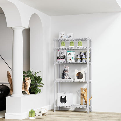 1250 lbs 5 Tier Shelf Metal Storage Shelves Wire Rack Closet Organizers for Garage Kitchen Bathroom Laundry White 11.8" D x 29.5" W x 59.5" H