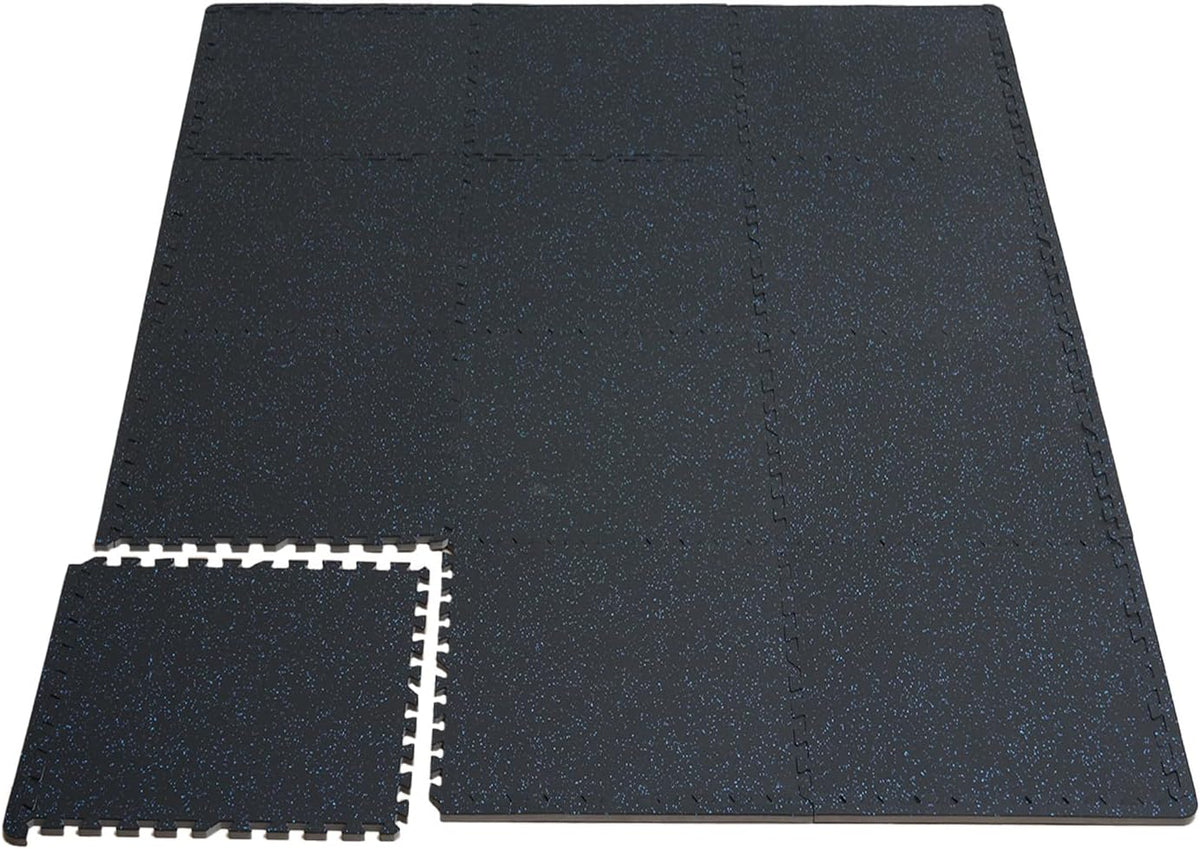 VEVOR 0.56 Inch Thick Gym Floor Tiles, 6 Tiles Rubber Top with EVA Foam, 25" x 25" Gym Flooring Workout Mats with 25 sq.ft Coverage, Interlocking Puzzle Gym Mats for Gym, Home, Garage, Black & Blue