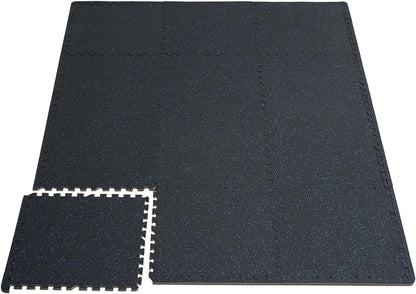 VEVOR 0.56 Inch Thick Gym Floor Tiles, 6 Tiles Rubber Top with EVA Foam, 25" x 25" Gym Flooring Workout Mats with 25 sq.ft Coverage, Interlocking Puzzle Gym Mats for Gym, Home, Garage, Black & Blue