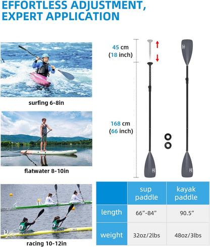 OCEANBROAD SUP Paddle - Adjustable Stand-Up Paddle for Paddleboard Kayak, Adjustable Aluminum Alloy Shaft with Reinforced Nylon Blades