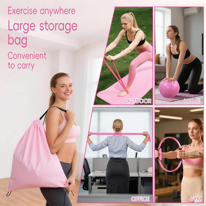 KABCON Pilates Equipment Essentials Set for Women at Home with Complete User Guide,13” Pilates Ring,9.8” Exercise Ball,Elastic Bands,Yoga Socks,Yoga Strap,13-Pcs Starter Workout Set