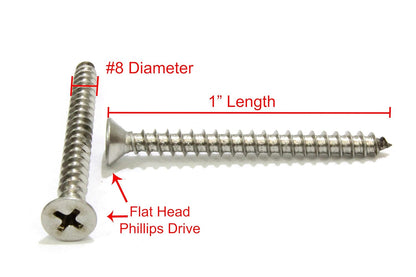 #8 X 1'' Stainless Flat Head Phillips Wood Screw, (100 pc), 18-8 (304) Stainless Steel Screws by Bolt Dropper, Glasses Screws