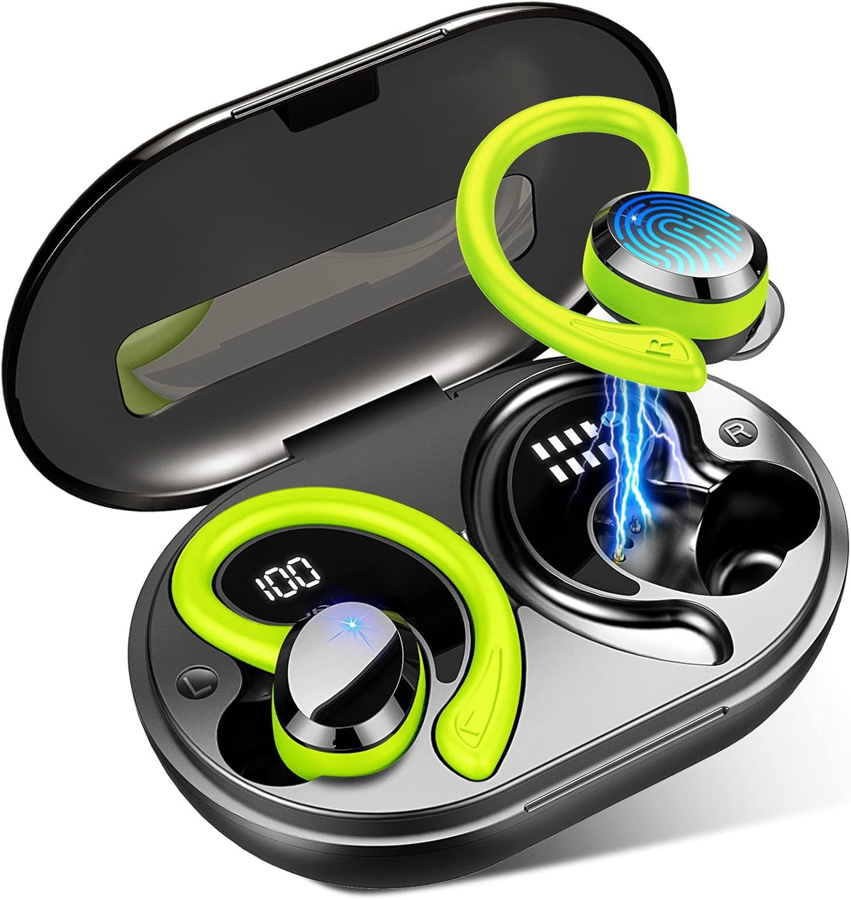 Wireless Earbuds Sport Bluetooth Headphones 5.4, 2025 Bluetooth Earbuds 4 HD Mic, Over-Ear Buds with Earhooks ENC Noise Canceling Earphones, 48Hrs Stereo, IP7 Waterproof Headset for Workout/Running