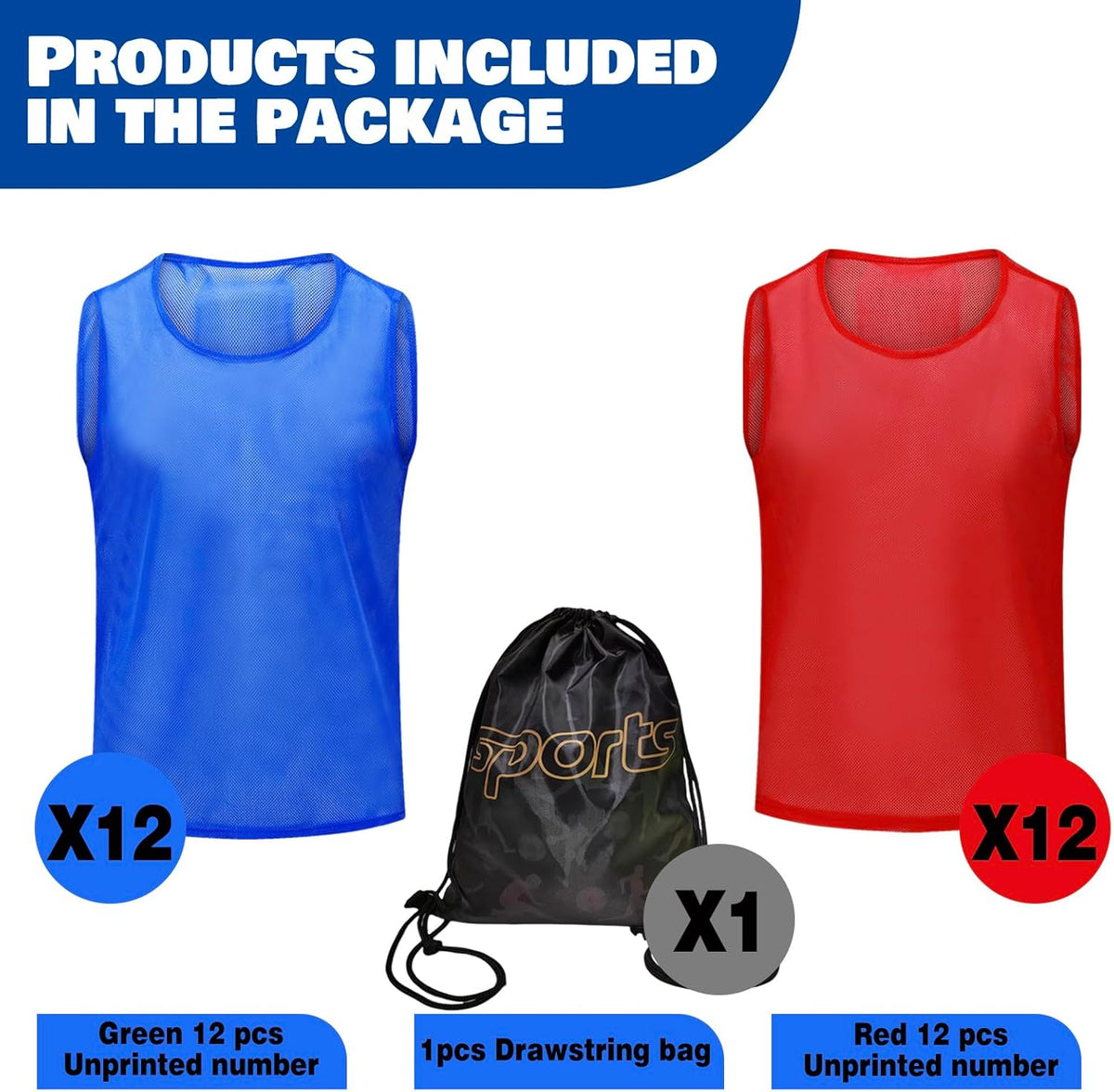 12/24/48PCS Pinnies Youth Team Pennies for Sports Kids and Scrimmage Vests for Soccer Basketball Jersey Practice