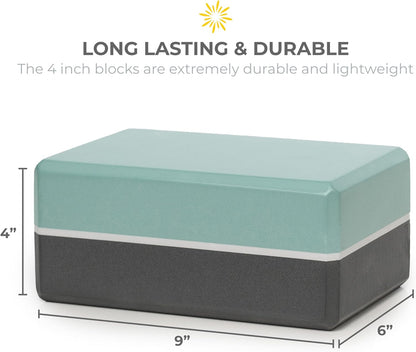 Sunshine Yoga 4" Striped Yoga Block, 6 Pack Bulk EVA Foam Yoga Blocks, Firm and Supportive Yoga Brick, Balance Foam for Stretching, Pilates, and Workout, 4" x 6" x 9"
