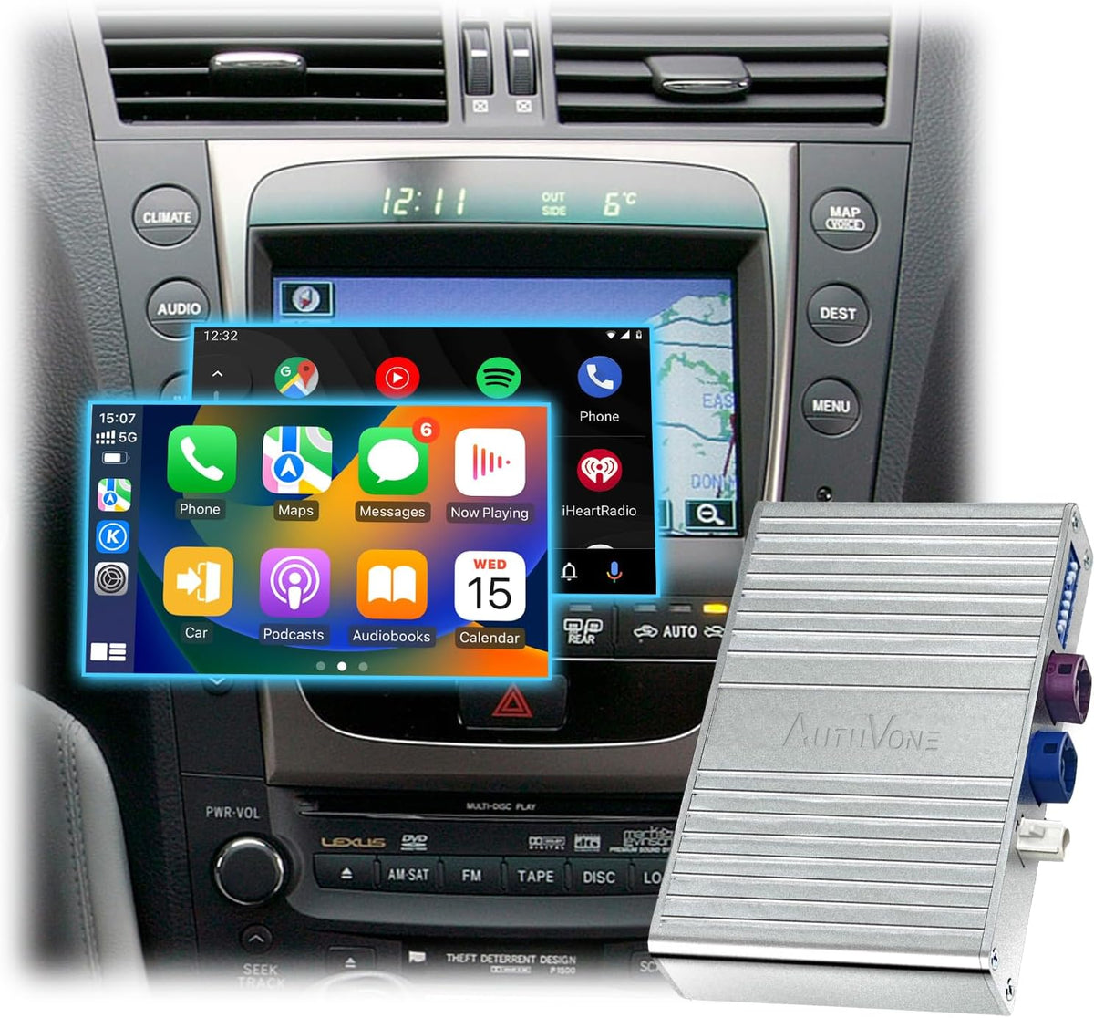 Wireless/Wired Phone Mirroring Android Auto Interface Upgrade Kit for Lexus 2005-2008 is, Support Wireless CarPlay, AirPlay, Cameras, Retaining Car OEM Monitor, Control System